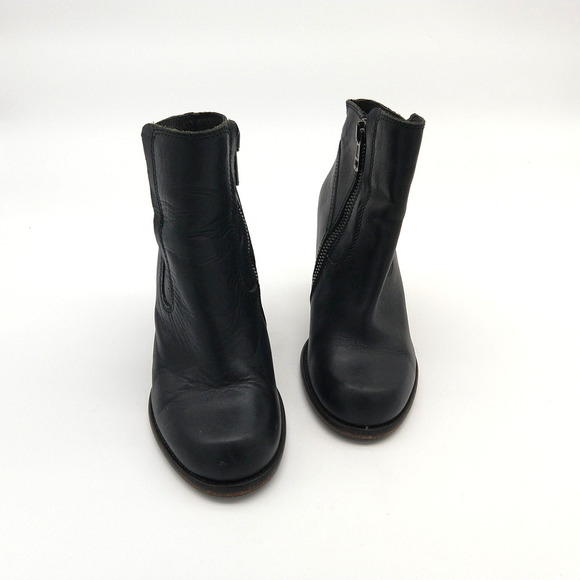 AllSaints Black Leather Ankle Boots Size 39 8 8.5 Stacked Heel Side Zip Moto - Picture 2 of 8
